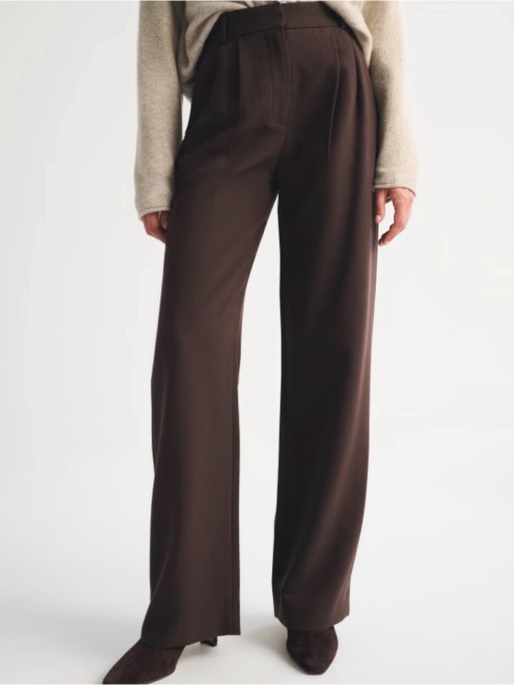 Abercrombie & Fitch Sloane Tailored Pants Brown High rise Wide-Leg Trousers